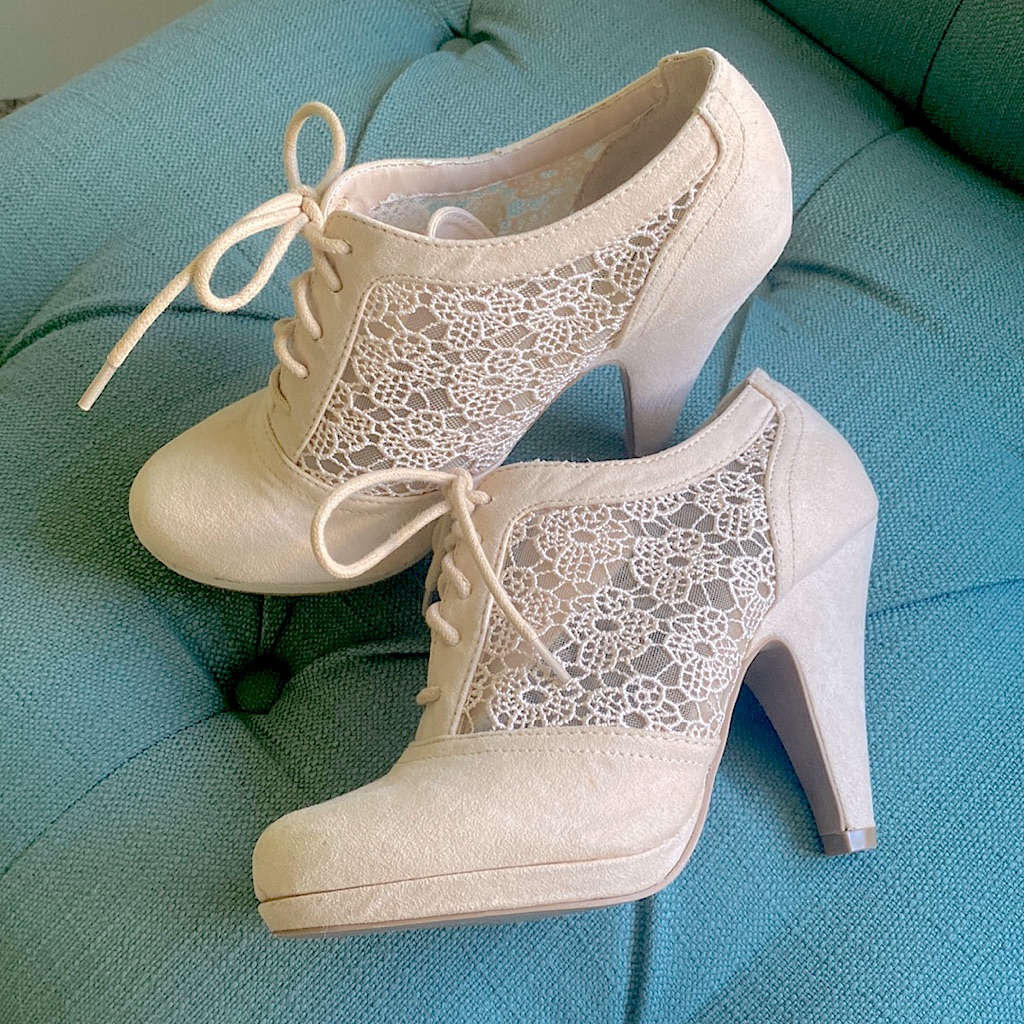 Lace And Suede Heel Booties - Pastel Autumn, Fairy, Vibes!
